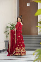 Joban Fashion Maroon Georgette Sequence Embroidery Work Kurta Set | Grocsy