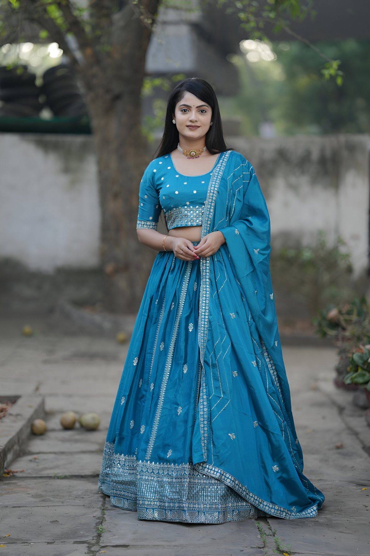 Lehenga Mart Designer Bollywood Style Wedding Lehenga Choli - Firozi | Grocsy