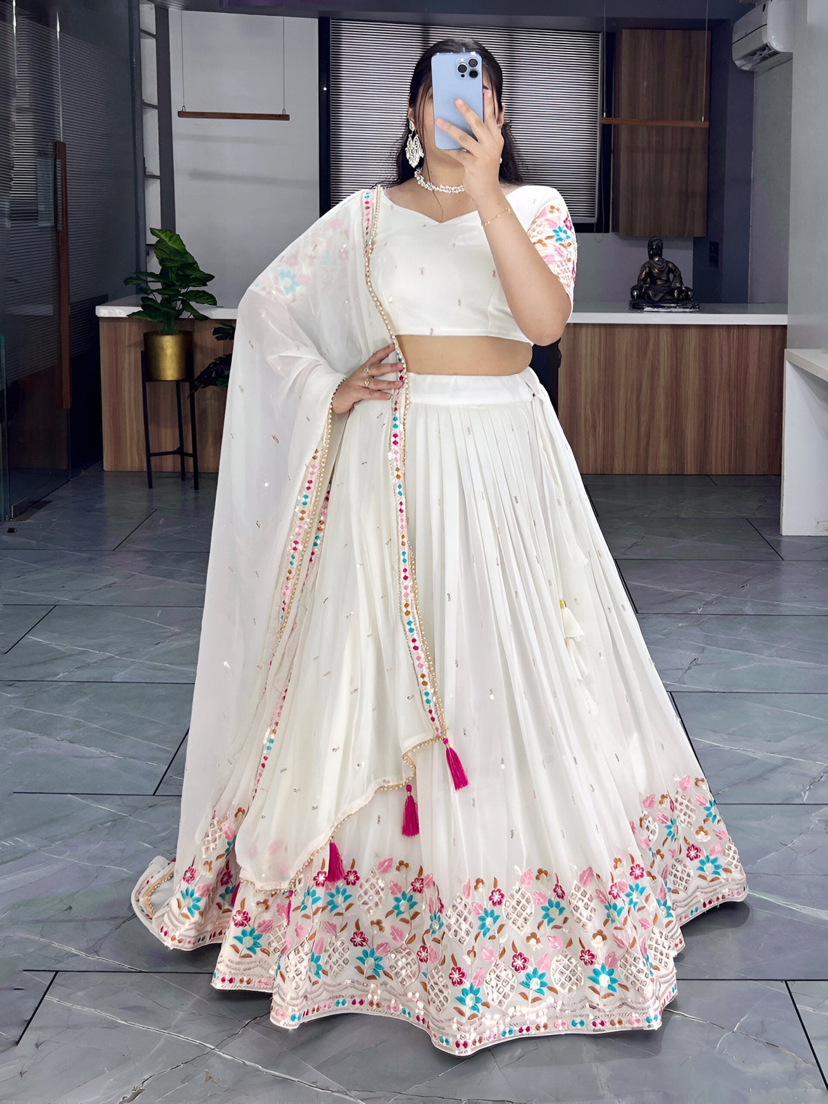 Lehenga Mart Designer Bollywood Style Wedding Lehenga Choli - White | Grocsy