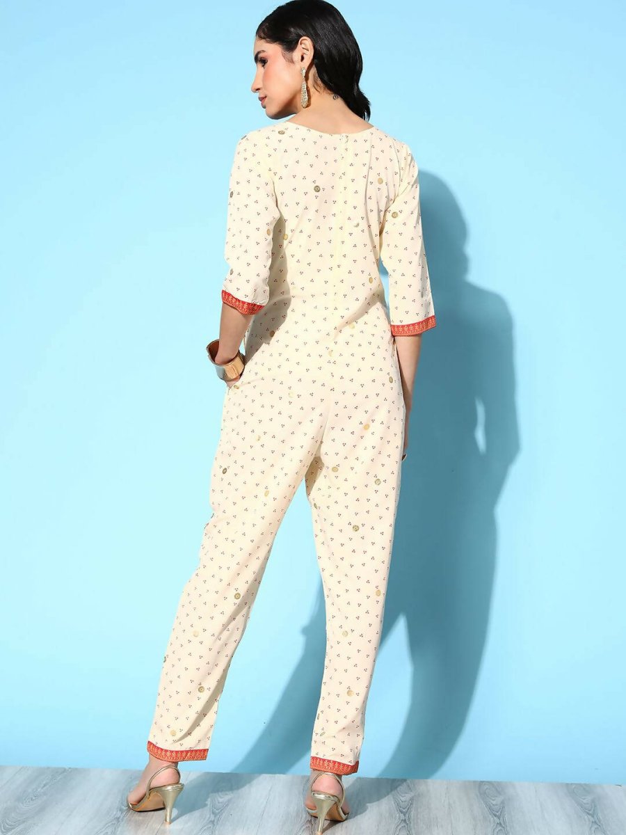 Ahalyaa Womens Offwhite Crepe Printed Jumpsuit | Grocsy