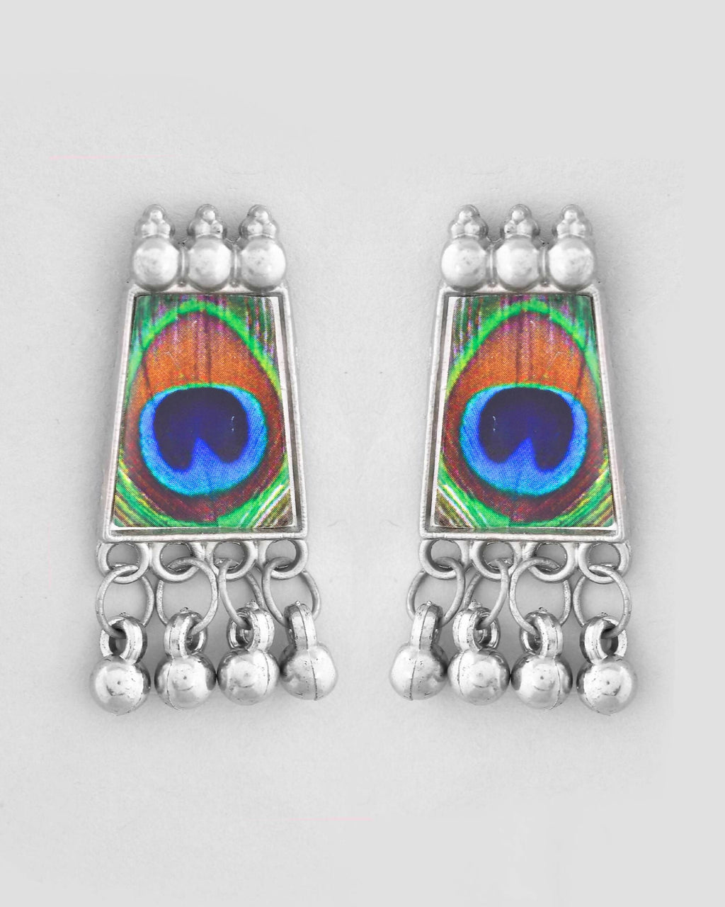 VOJ Silver Plated Oxidized Peacock Print Hasli with Earring Set | Grocsy