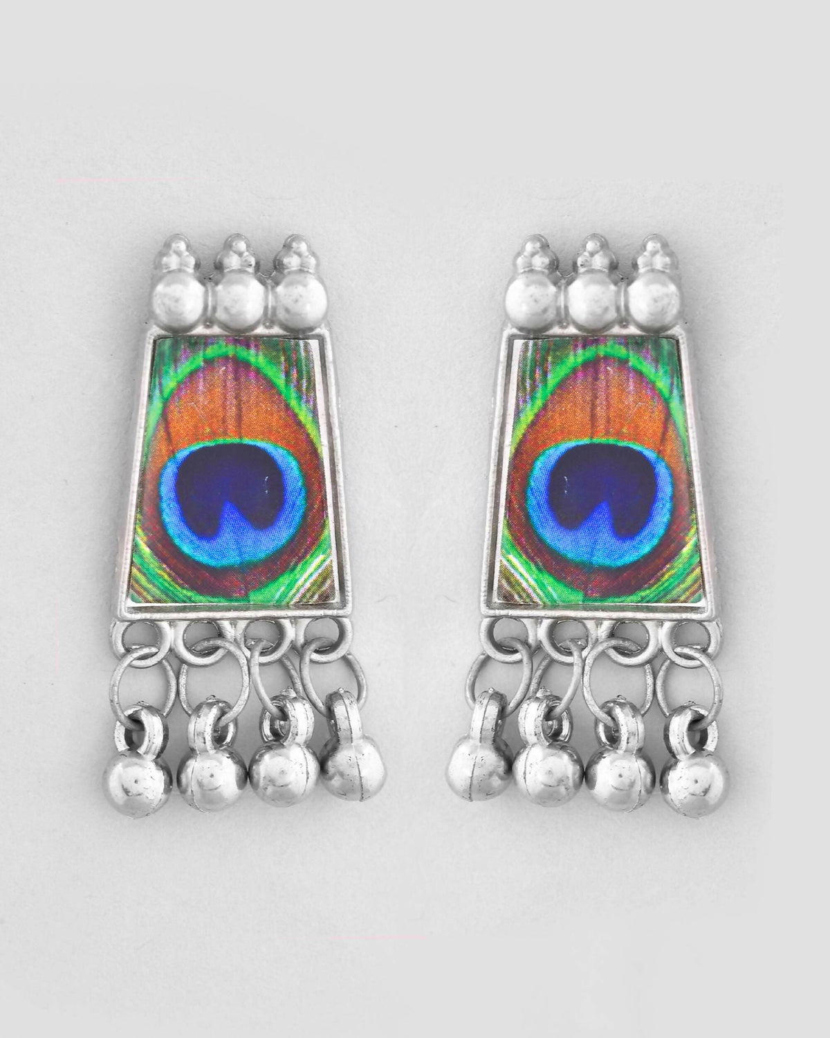 VOJ Silver Plated Oxidized Peacock Print Hasli with Earring Set | Grocsy