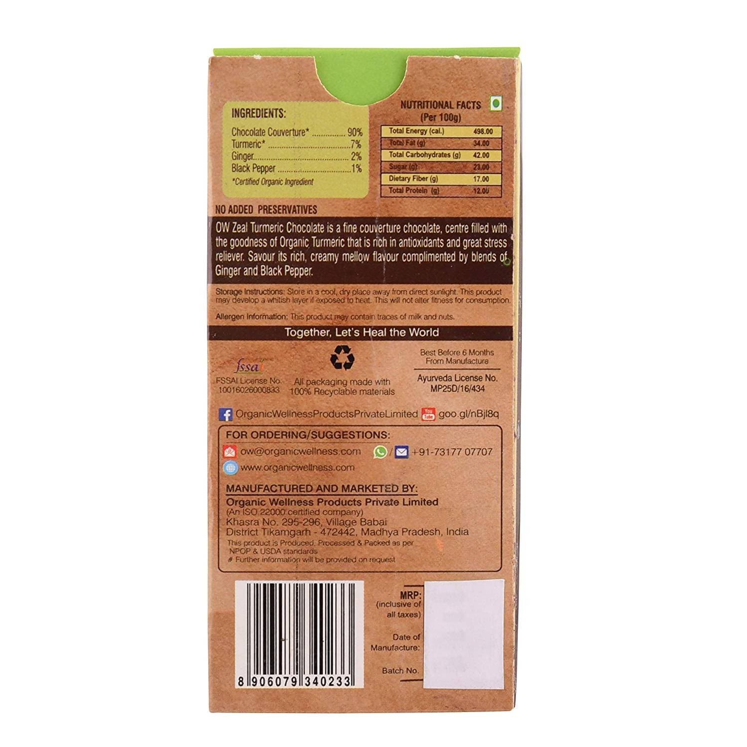 Organic Wellness Turmeric Chocolate | Grocsy