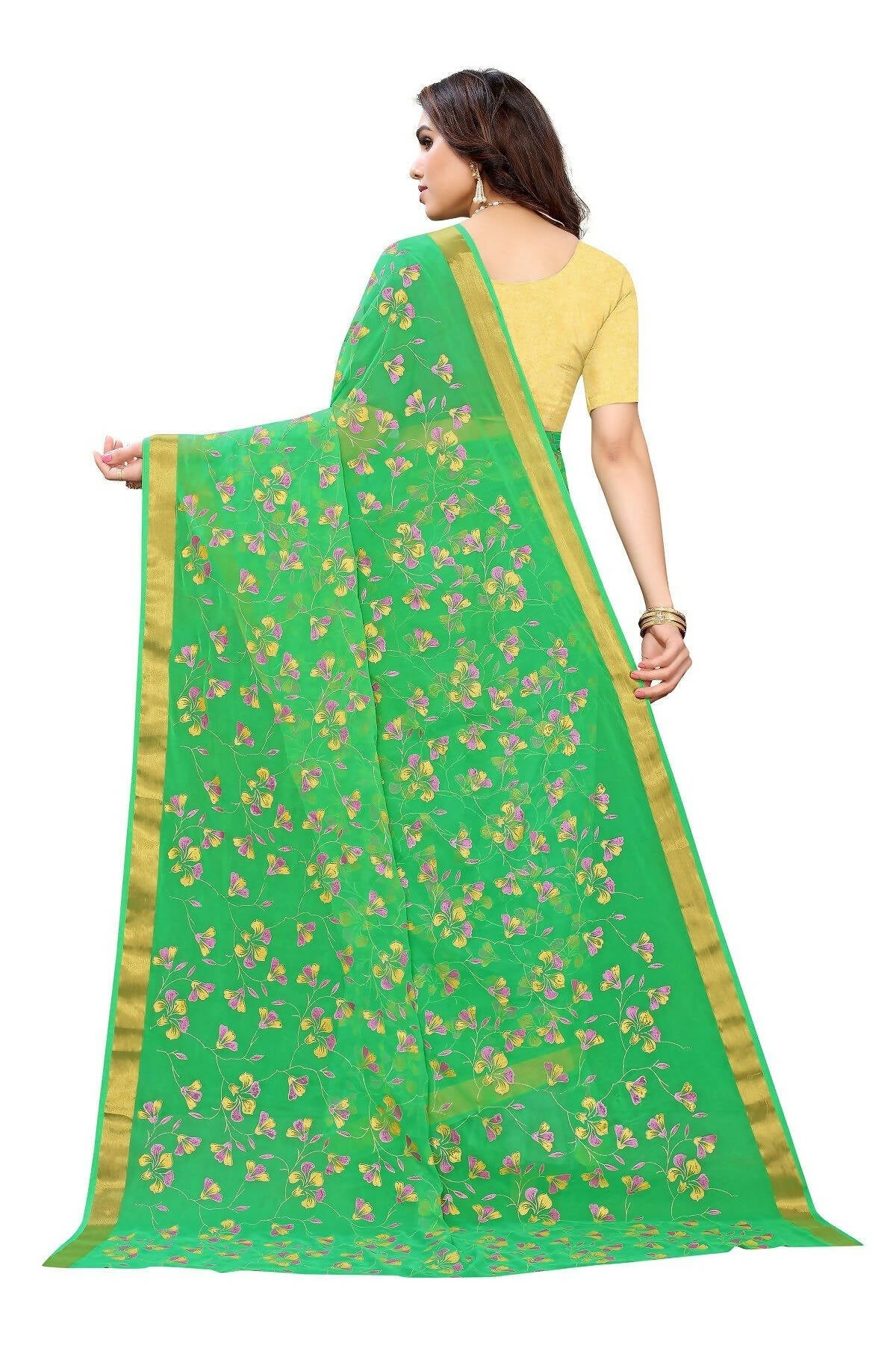 Vamika Green Printed Chiffon Saree (UJALA GREEN) | Grocsy