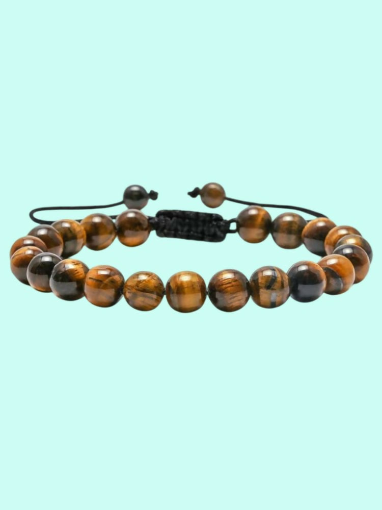 NVR Natural Tiger Eye Mens Adjustable Bracelet | Grocsy