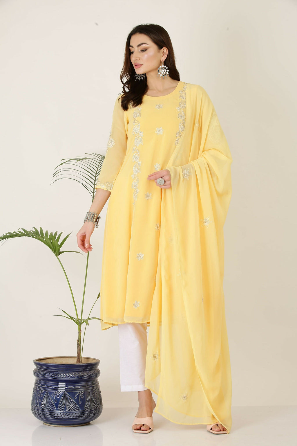 Joban Fashion Yellow Georgette Kurta Set | Grocsy