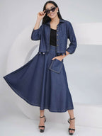 Joban Fashion Black Cotton Denim A Line Skirt With Inner And Jacket | Grocsy