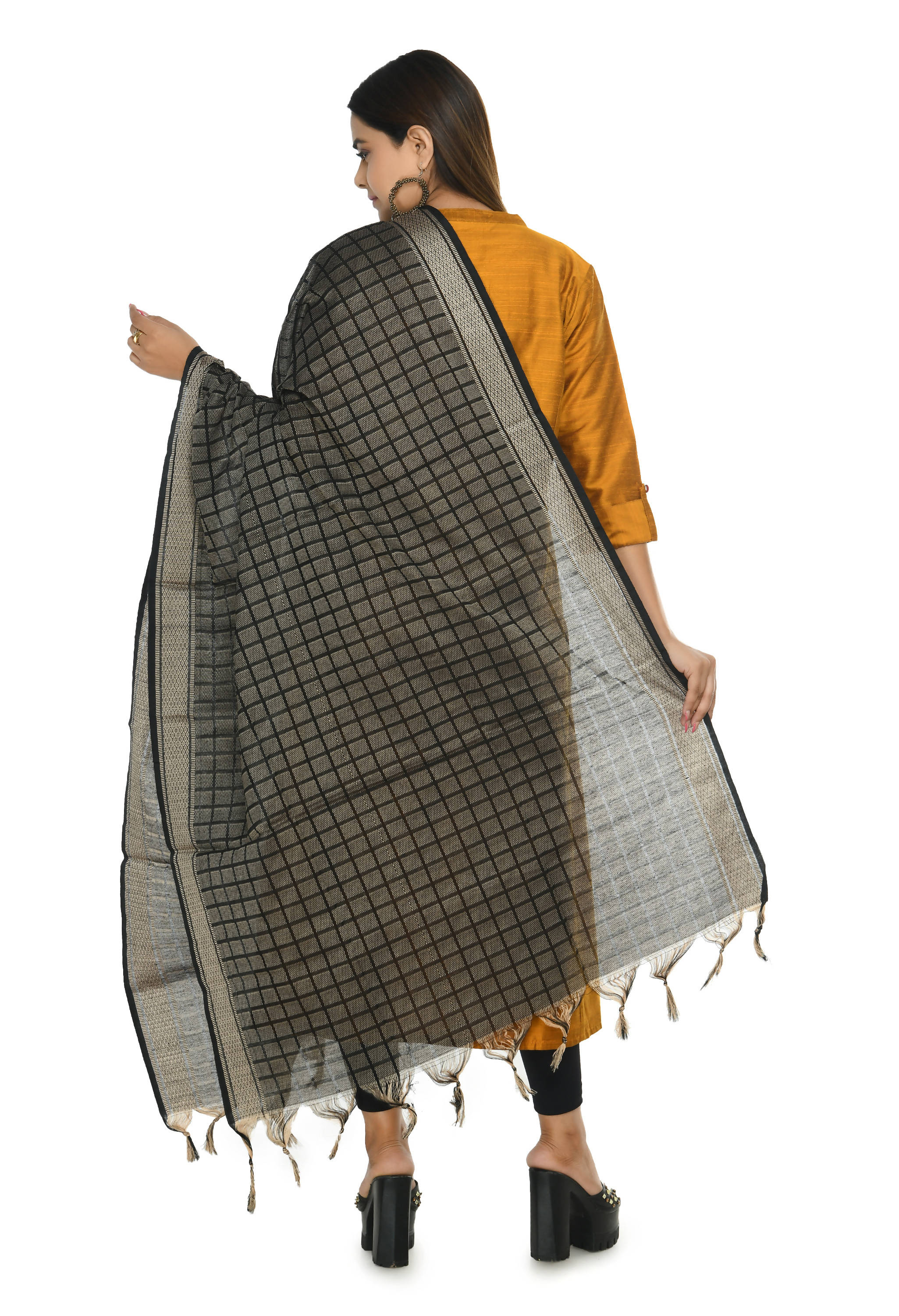Mominos Fashion Moeza Handloom Cotton Black Dupatta | Grocsy
