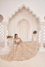 Aastha Fashion Dusty Chiku Butterfly Net White Cotton Thread Work, Zari Work And Sandwich Sequence Work Embroidery Wedding Wear Lehenga Choli | Grocsy