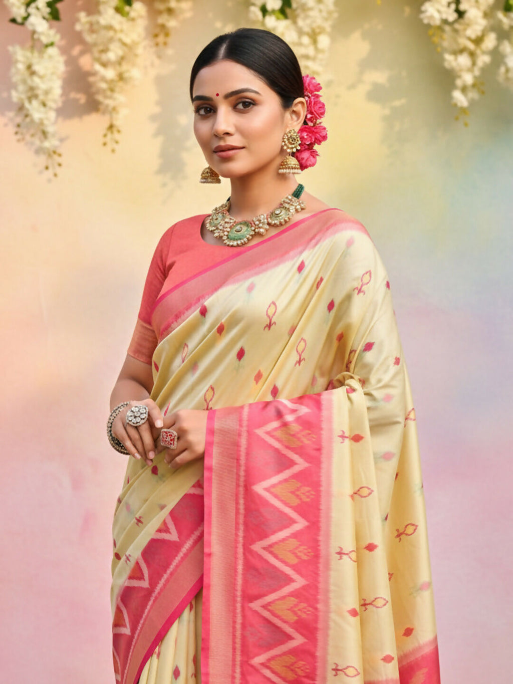 Shree Shyam Fashion Cream Soft Silk Saree | Grocsy