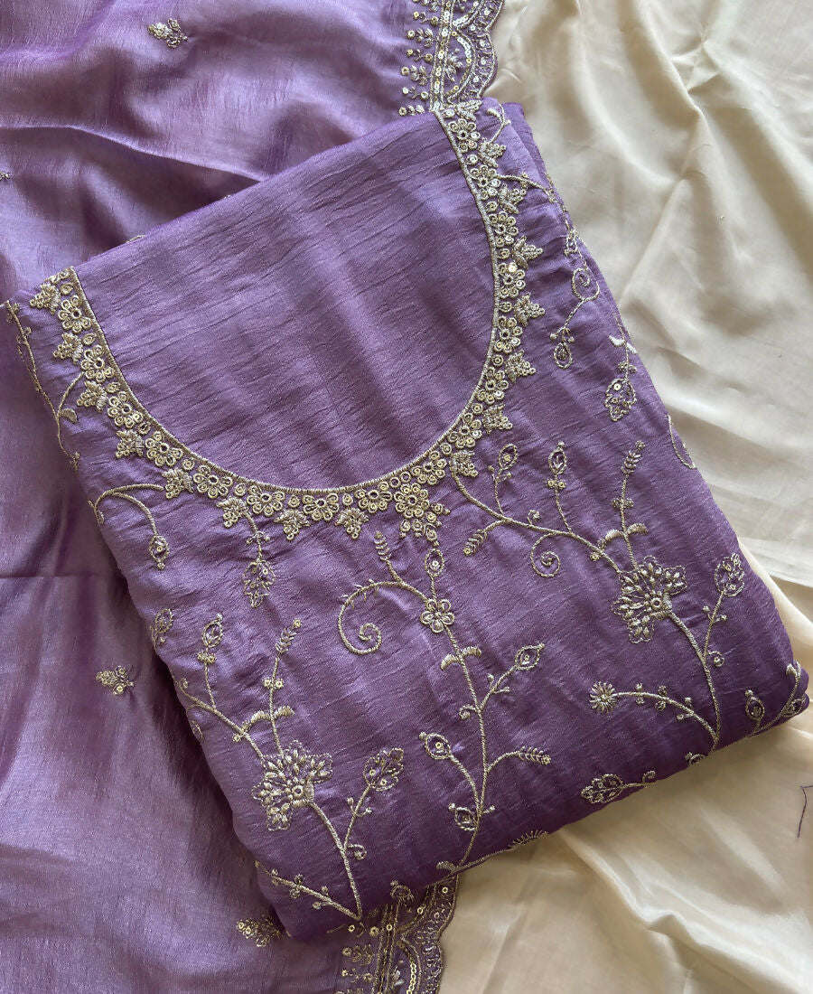 KC Lilac Silk Straight Suit For Women Heavy Embroidery Work | Grocsy