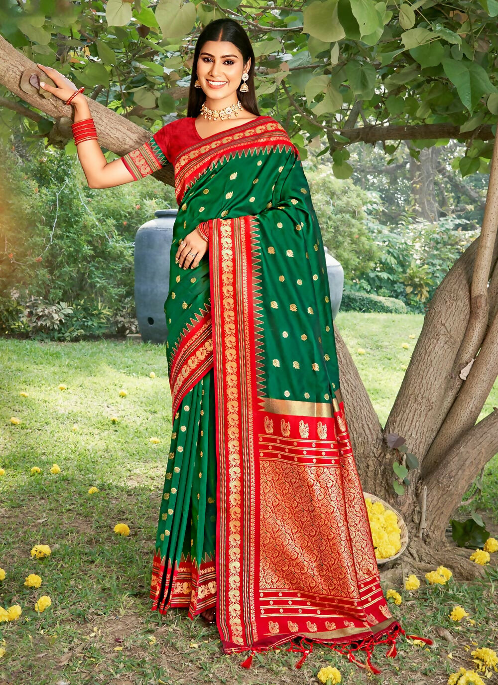Shree Shyam Fashion Green Soft Silk Saree | Grocsy