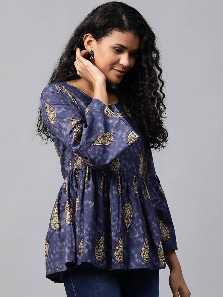 Yufta Navy Blue & Beige A-Line Top | Grocsy