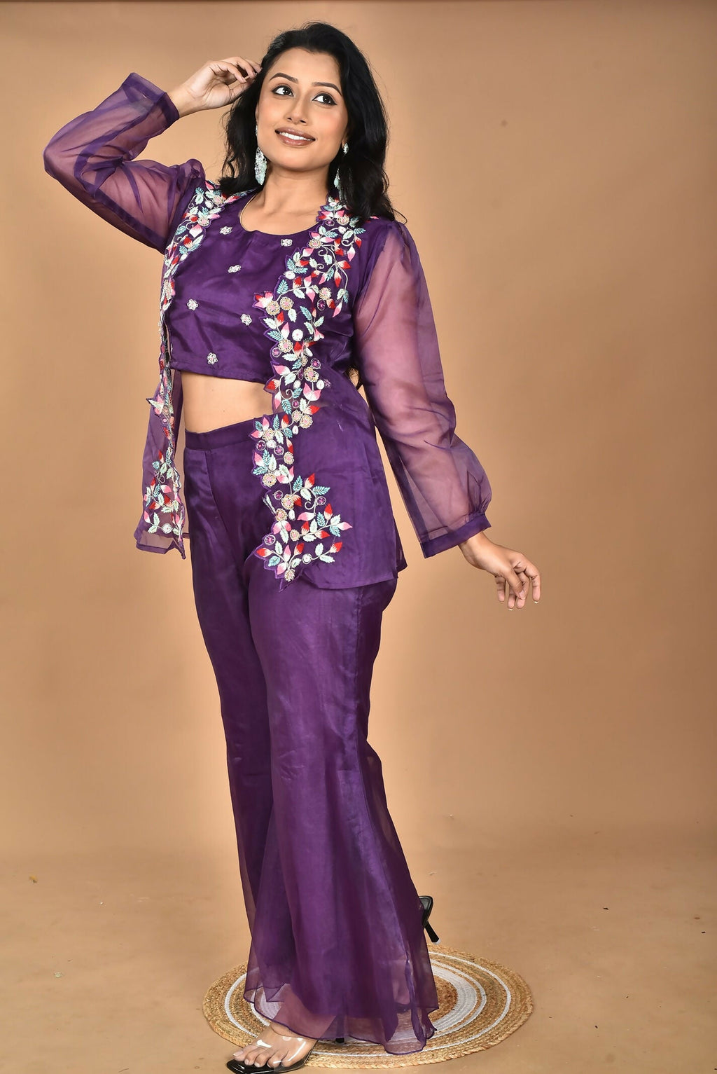Morchari Women Hand Embroidery Crop Top-Purple | Grocsy