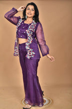 Morchari Women Hand Embroidery Crop Top-Purple | Grocsy