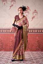 Vastranavya Pink Tussar Silk Printed with Viscose Border Saree & Unstitched Blouse | Grocsy
