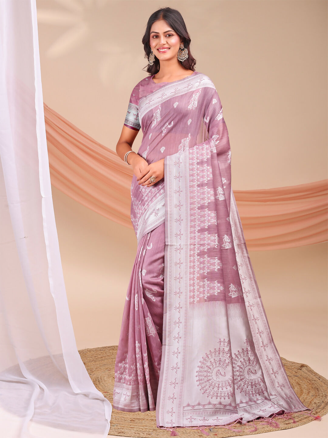 Shree Shyam Fashion Varnika Purple Linen Cotton Saree | Grocsy