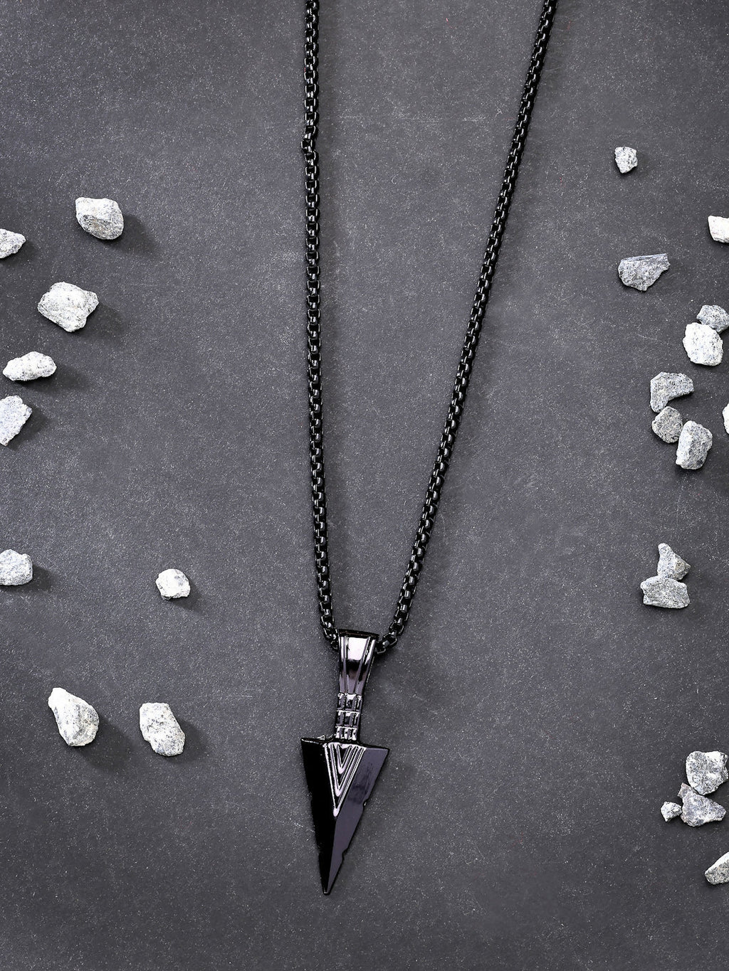 NVR Men's Black Rhodium-Plated Arrow-Shaped Pendant With Chain | Grocsy