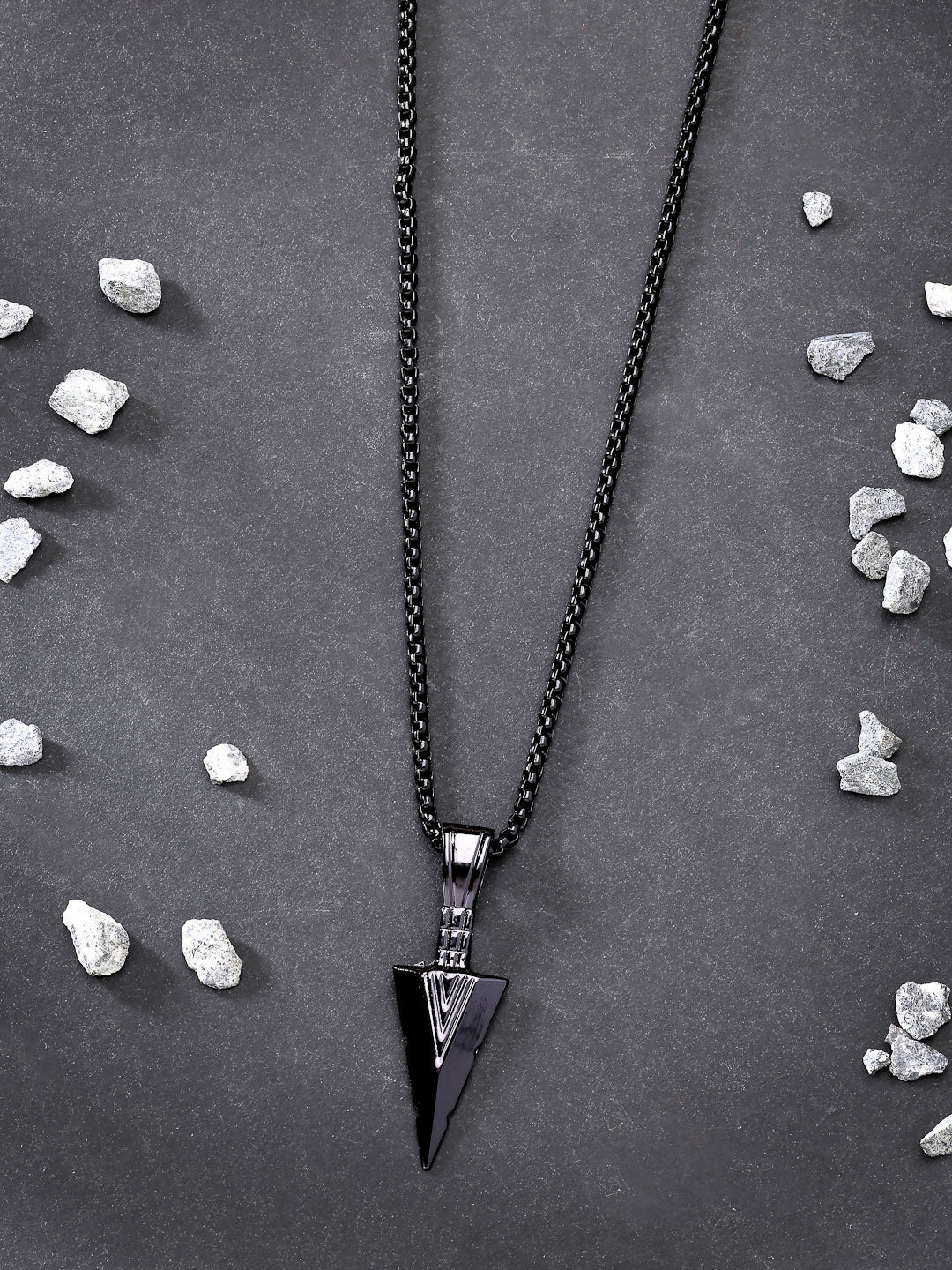 NVR Men's Black Rhodium-Plated Arrow-Shaped Pendant With Chain | Grocsy