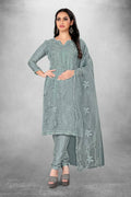 Grey Heavy Organza Silk Embroidered Unstitched Dress Material - Amara | Grocsy