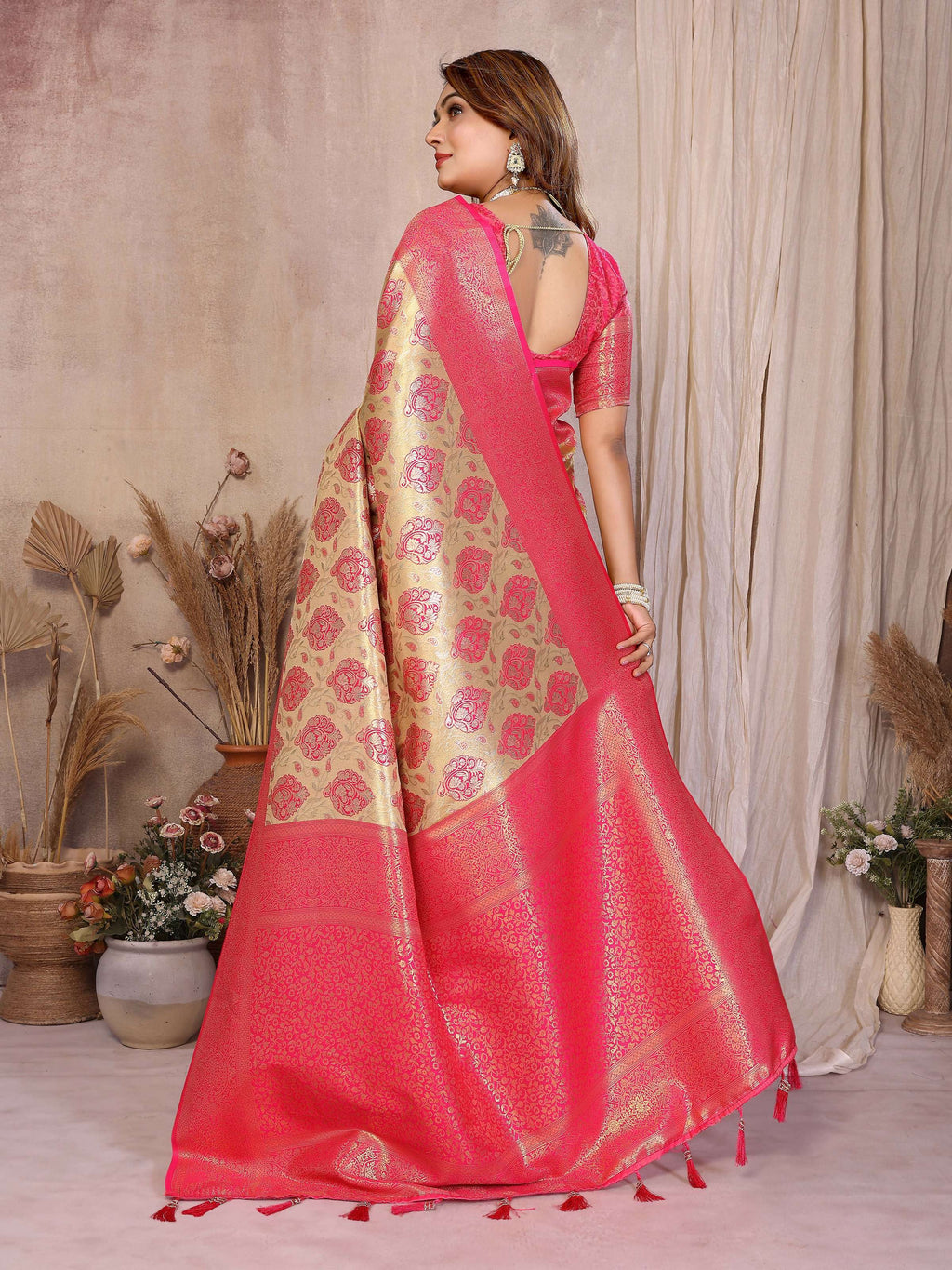Aastha Fashion Yellow Banarasi Tissue Silk Weaving Saree | Grocsy