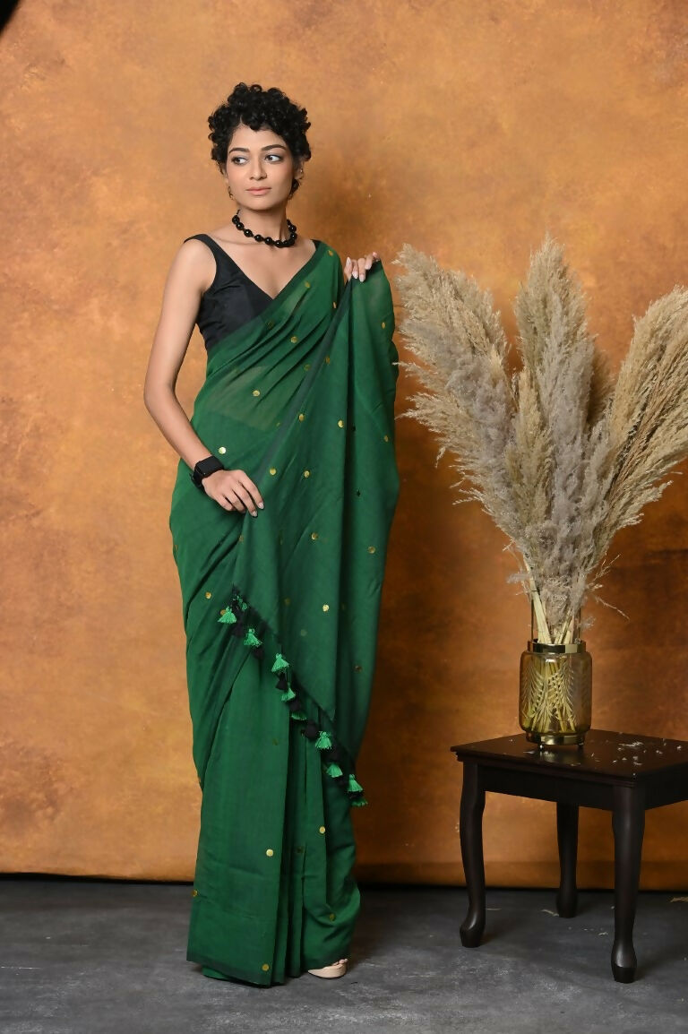 Very Much Indian Pure Mul Cotton Handloom Saree - Green | Grocsy
