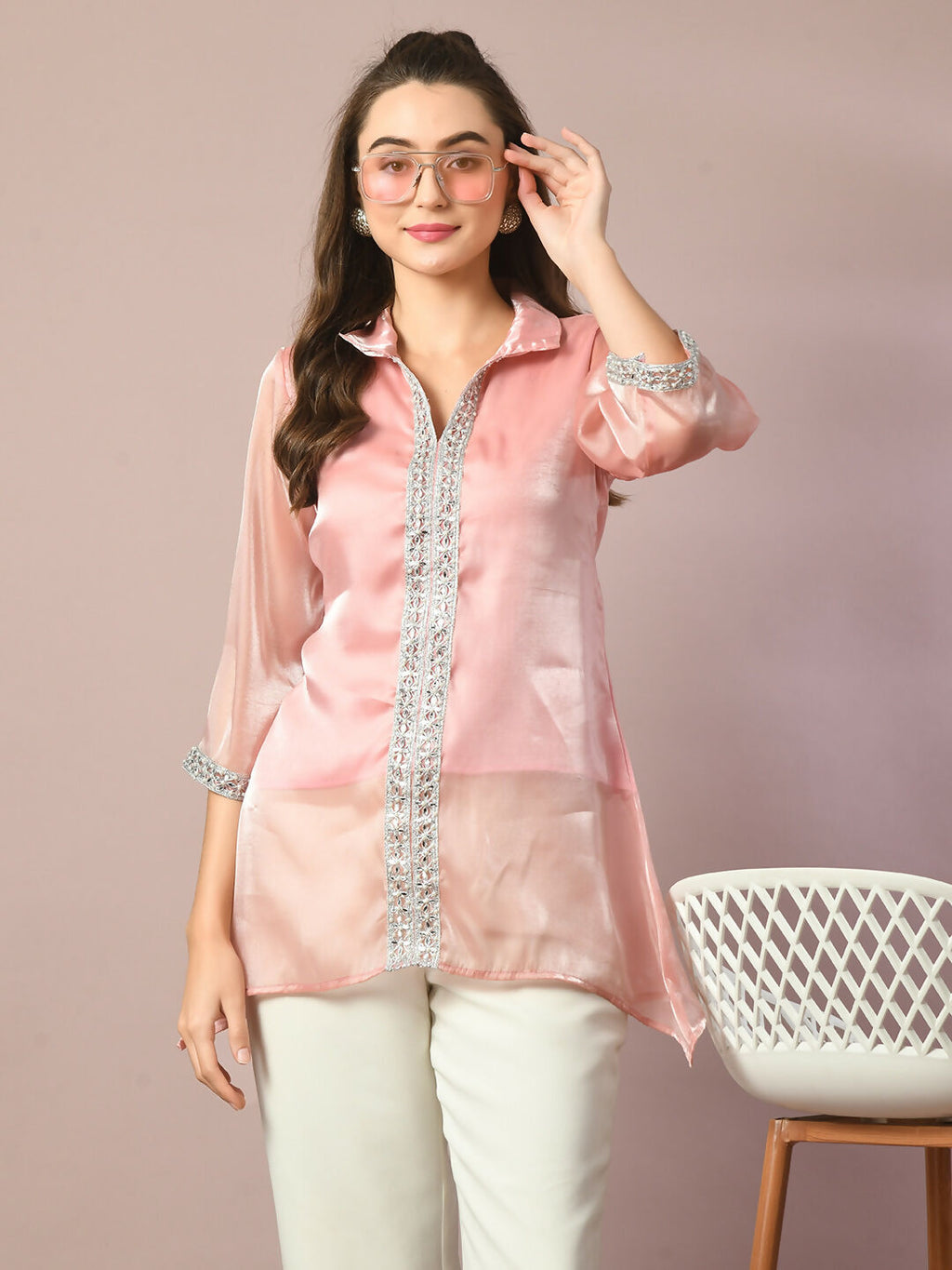 Myshka Women's Pink Solid Longline Party Tunic | Grocsy