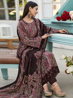 Jyoti Fashion Women's Wine Velvet Digital Print with Resham Thread work Kurta with Trouser & Dupatta | Grocsy