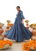 Jyoti Fashion Women's Blue Heavy Digital Printed Cotton Silk Anarkali Dress | Grocsy