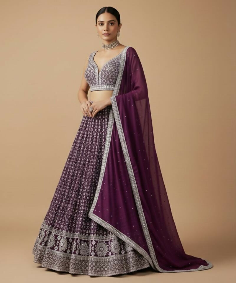 Lehenga Mart Purple Faux Georgette Designer Bollywood Style Wedding Wear Lehenga Choli | Grocsy
