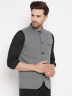 Even Apparels Grey Merino Men Woven Nehru Jacket PW689 | Grocsy