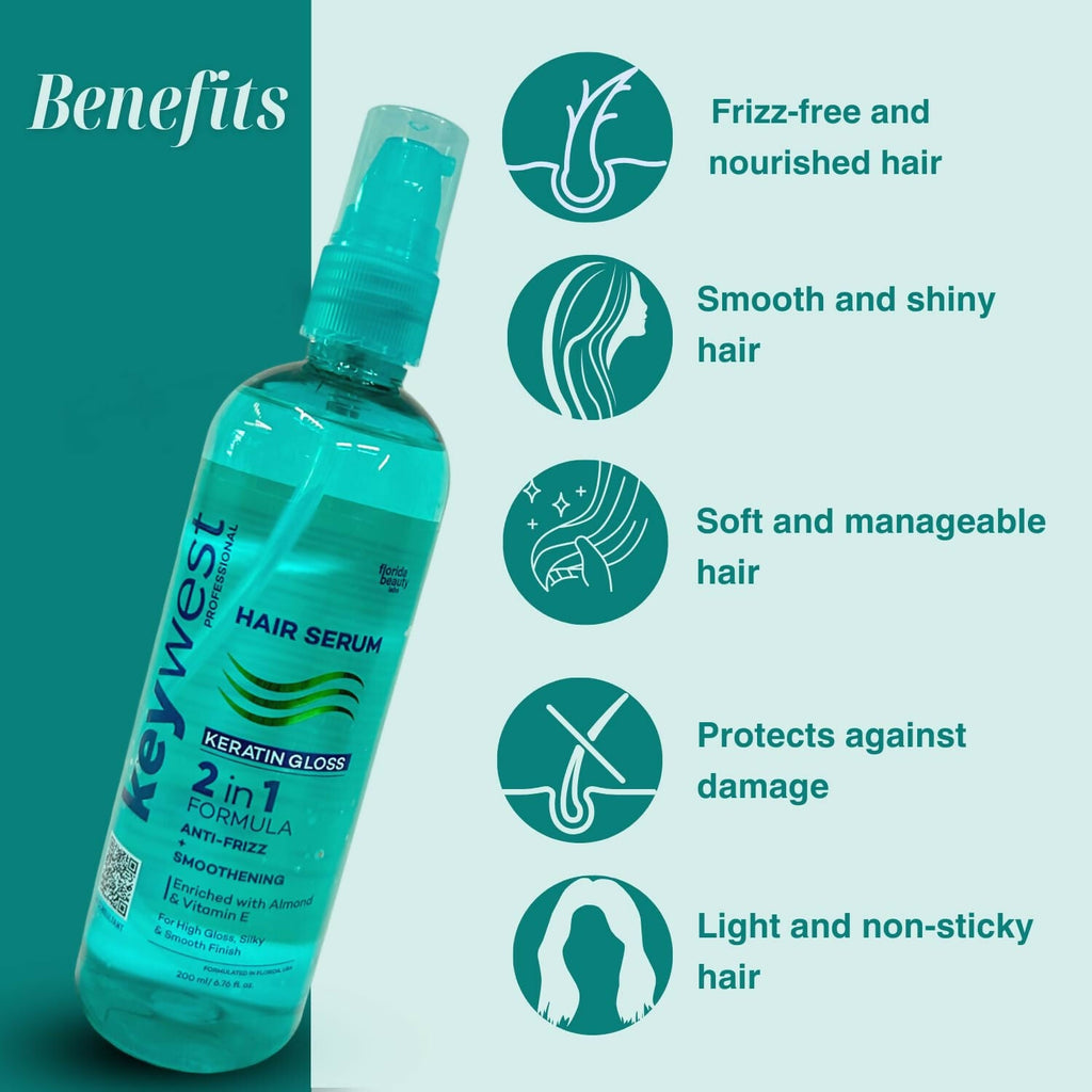 Keywest Professional Keratin Gloss Hair Serum - 2in1 Formula Anti-Frizz + Smoothening | Grocsy