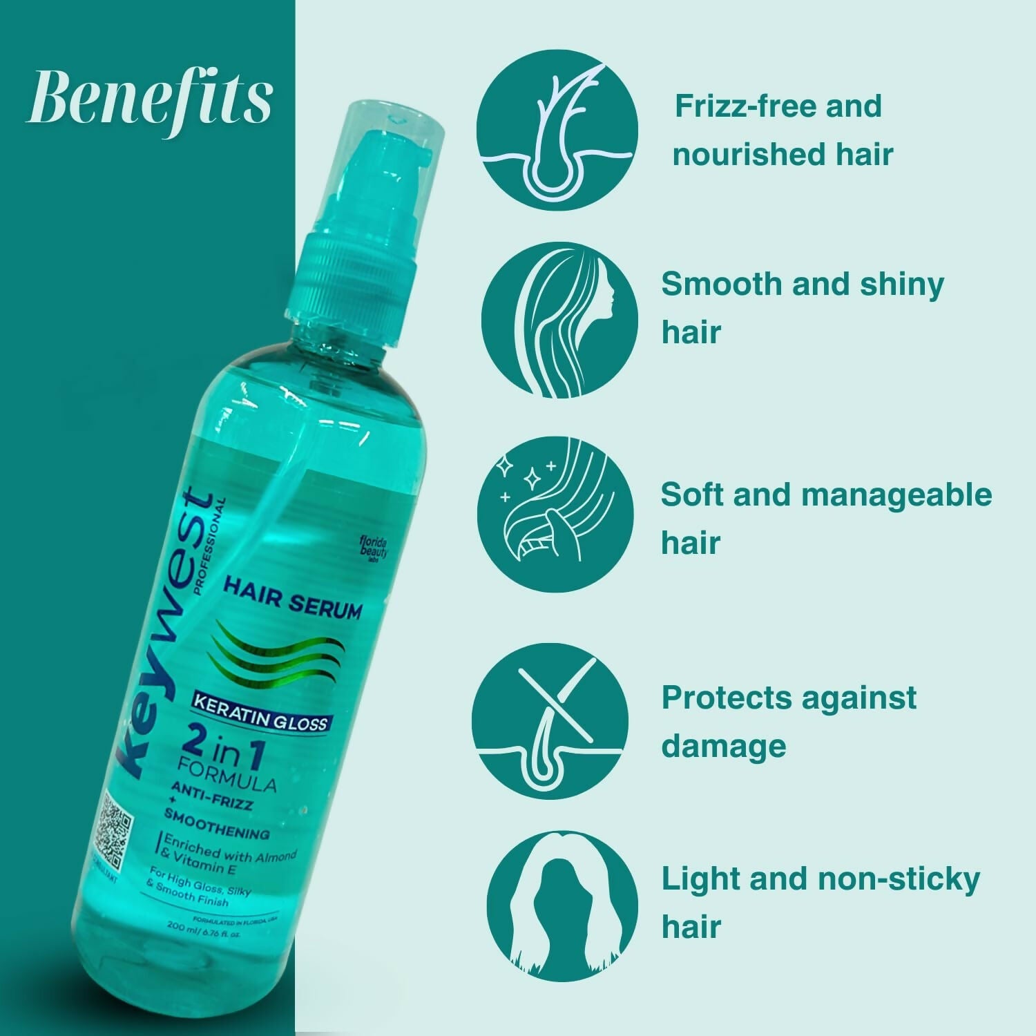Keywest Professional Keratin Gloss Hair Serum - 2in1 Formula Anti-Frizz + Smoothening | Grocsy