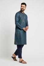 Ethnic India Blue Men's Kurta Ethnic Motifs Polyester | Grocsy