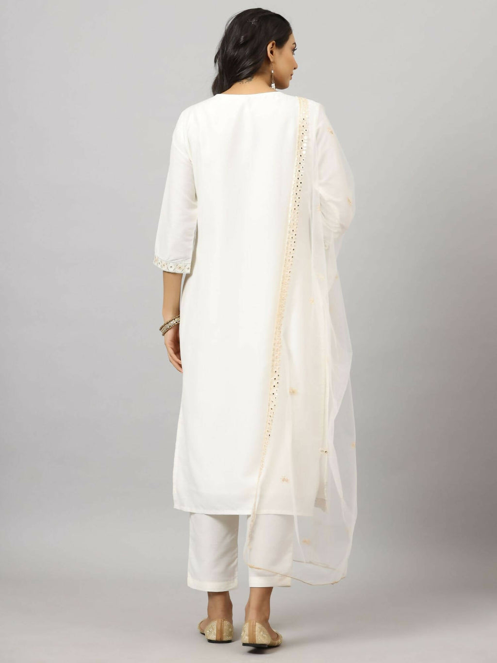 Juniper Women's White Chinnon Solid Embroidered Kurta Set | Grocsy