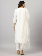Juniper Women's White Chinnon Solid Embroidered Kurta Set | Grocsy