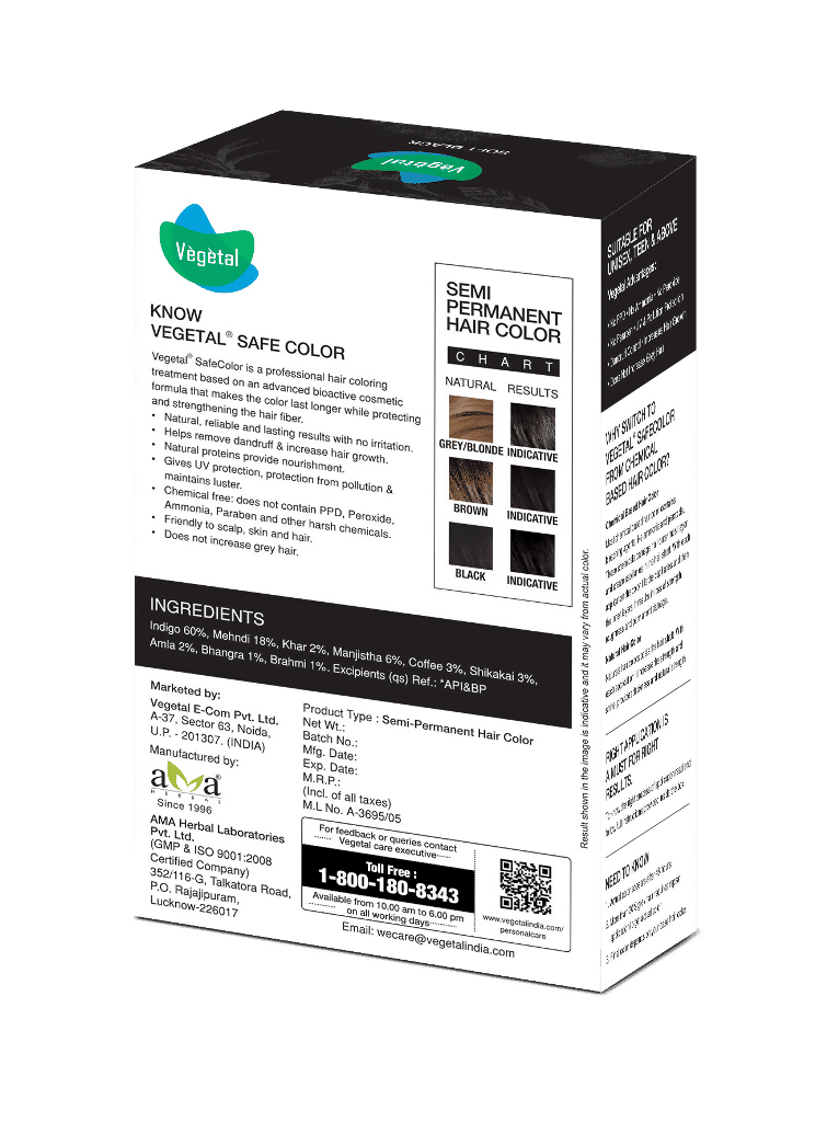 Vegetal Safe Color, Hair Color - Soft Black (Black) | Grocsy