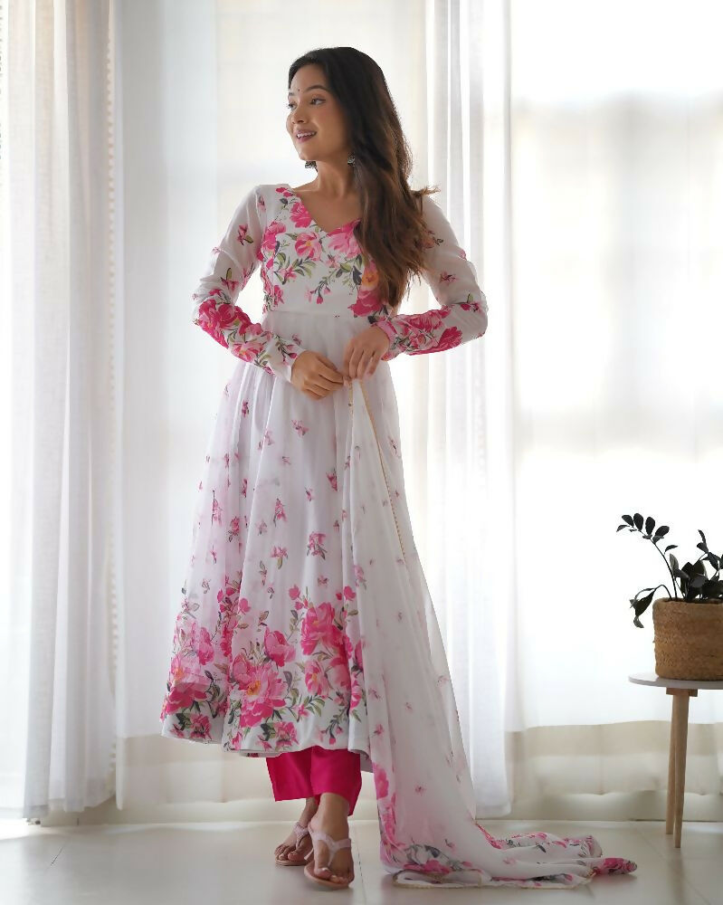 Joban Fashion White Kurta Set Organza Sequin Embroidery Work | Grocsy