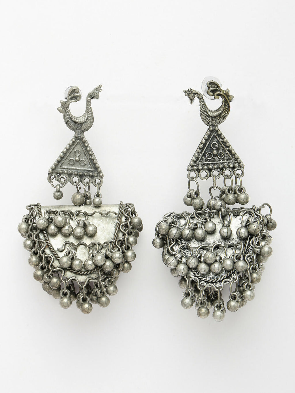 NVR Women's Silver-Plated Oxidised Contemporary Drop Earrings | Grocsy