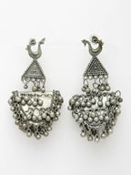 NVR Women's Silver-Plated Oxidised Contemporary Drop Earrings | Grocsy