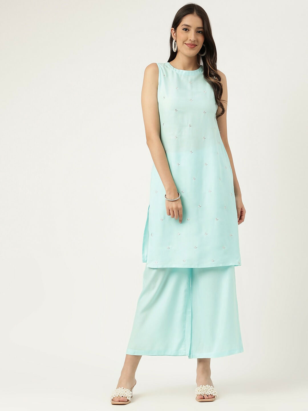 Joban Fashion Blue Rayon and Embroidered Work Straight Kurta Bottom Set | Grocsy
