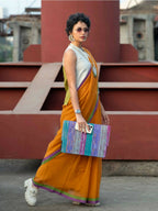 Suta Mustard Solid Mul Cotton Saree | Grocsy