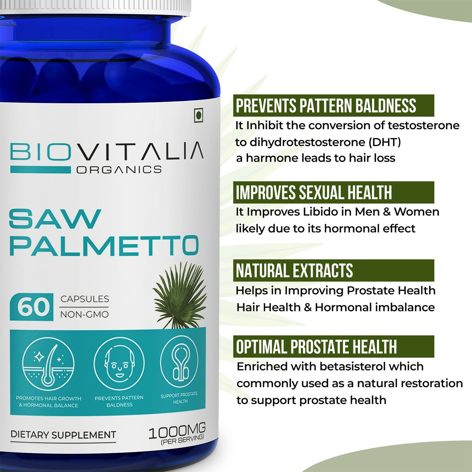 Biovitalia Organics Saw Palmetto Capsules For Hair Growth | Grocsy