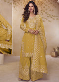 Vegaa Fashion Yellow Simar Silk Embroidered Party Wear Palazzo Suit | Grocsy
