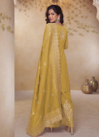 Vegaa Fashion Yellow Simar Silk Embroidered Party Wear Palazzo Suit | Grocsy
