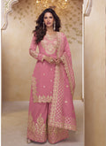 Vegaa Fashion Pink Simar Silk Embroidered Party Wear Palazzo Suit | Grocsy