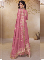 Vegaa Fashion Pink Simar Silk Embroidered Party Wear Palazzo Suit | Grocsy