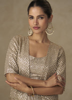 Vegaa Fashion Beige Georgette Embroidered & Hand Work Jacket Style Co-Ord Set | Grocsy