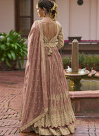 Vegaa Fashion Peach Chinon Silk Embroidered & Hand Work Lehenga Style Suit | Grocsy