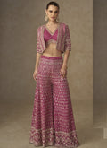 Vegaa Fashion Pink Georgette Embroidered & Hand Work Jacket Style Co-Ord Set | Grocsy